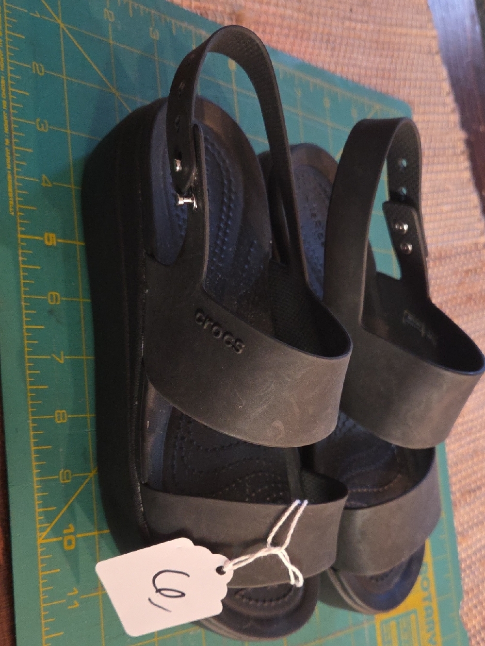 CROCS Black Platform Slide Sandals with Heel Strap